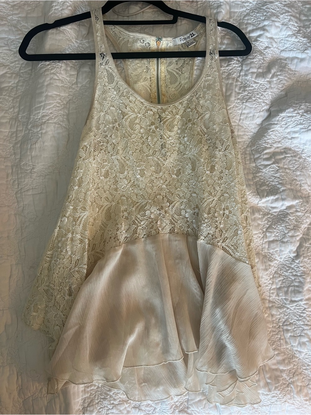 Forever 21 Cream Lace & Chiffon Layered Tank